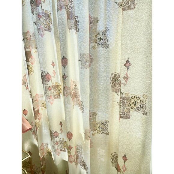 Vintage barkcloth curtains, soft pink, cream, gold, pair of 1950s / 1940s panels - Picture 1 of 9